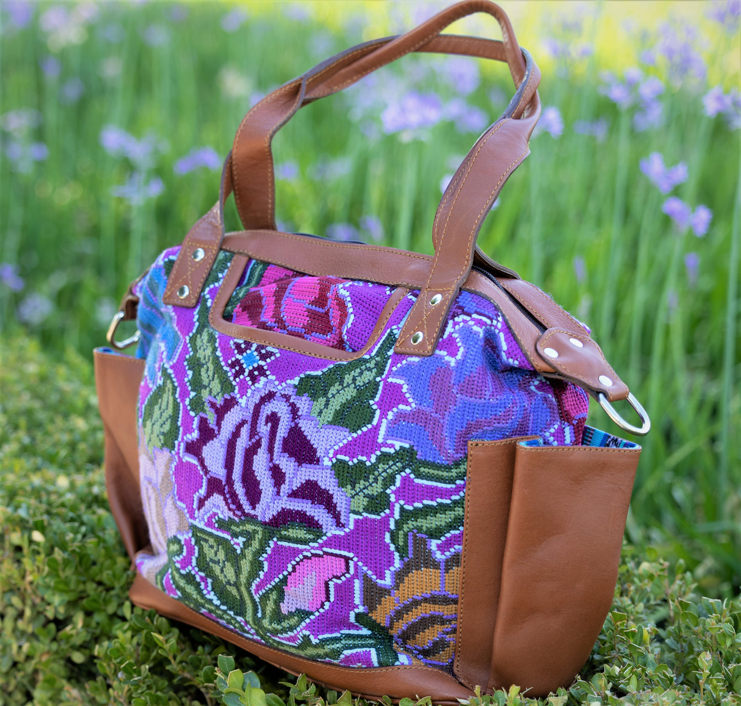 Artisan Bag Convertible Day Bag 100% full grain leather flowers